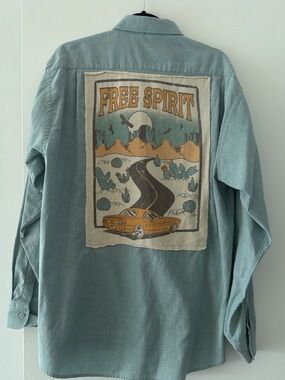 Westport Light Teal Button-Down Shirt with Desert 'Free Spirit' Back Graphic